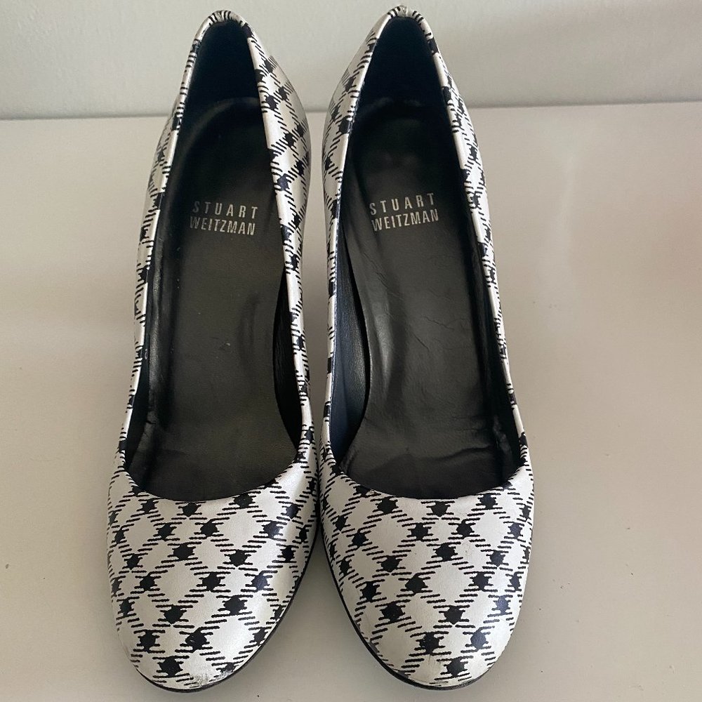Stuart Weitzman black and white plaid heels